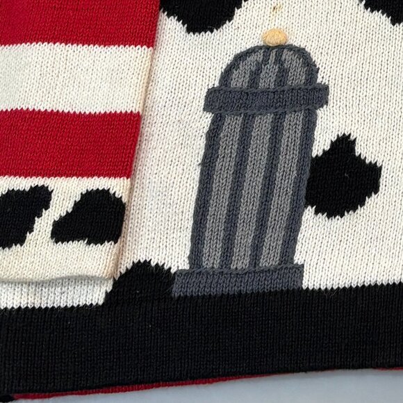 Storybook Knits 1X Dalmatian Fire Truck Hydrant 911 Cardigan Sweater Red Black - Picture 7 of 9